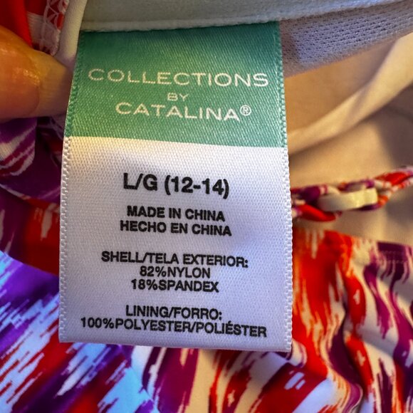 Collections by Catalina Tankini Swim Top Large Orange Purple Fringe Trim - Picture 7 of 8